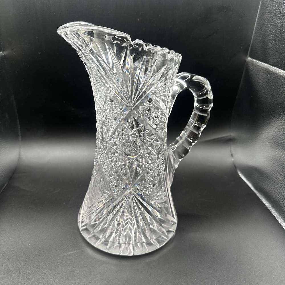 Antique American Brilliant Period Hand Cut Lead Crystal Pitcher Heavy 9.75" Tall - Picture 3 of 16